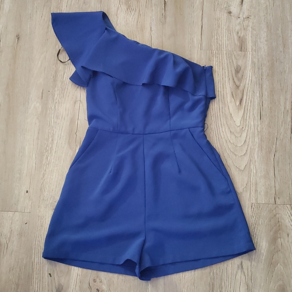 Size s royal blue ruffled short romper